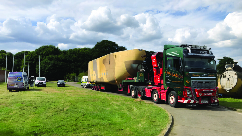 Blackburn Beverley fuselage on a trailer, ready for transportation to the Solway Aviation Museum. 