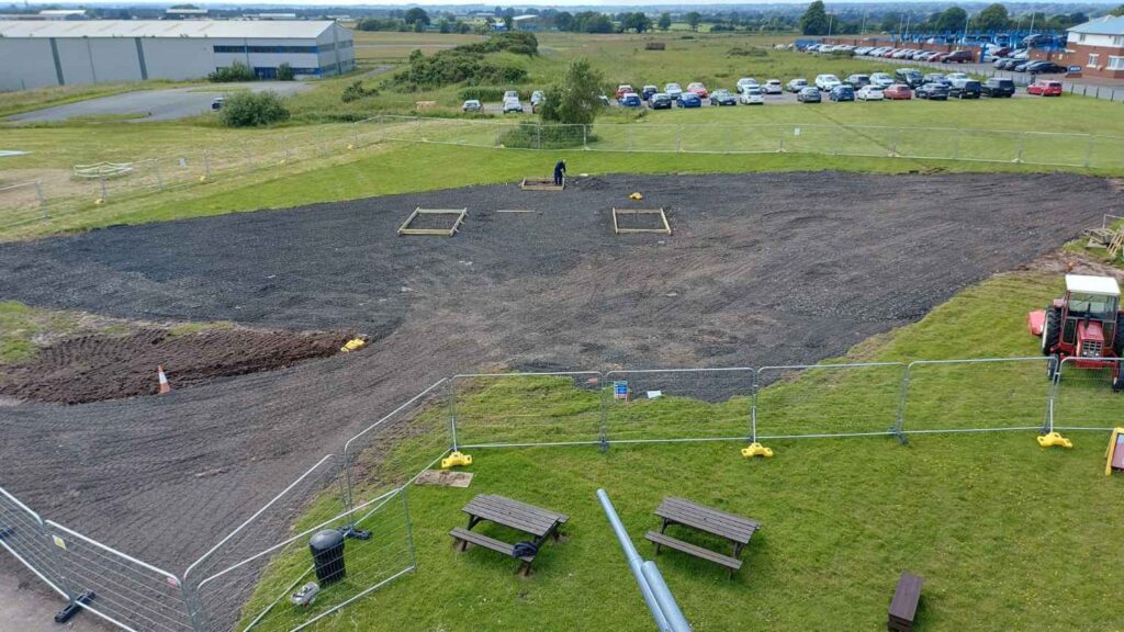 Drone view of the groundworks in progress at the Solway Aviation Museum. 