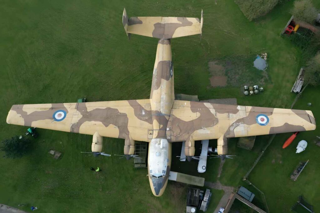 Aerial view of Blackburn Beverley XB259 at Fort Paull.