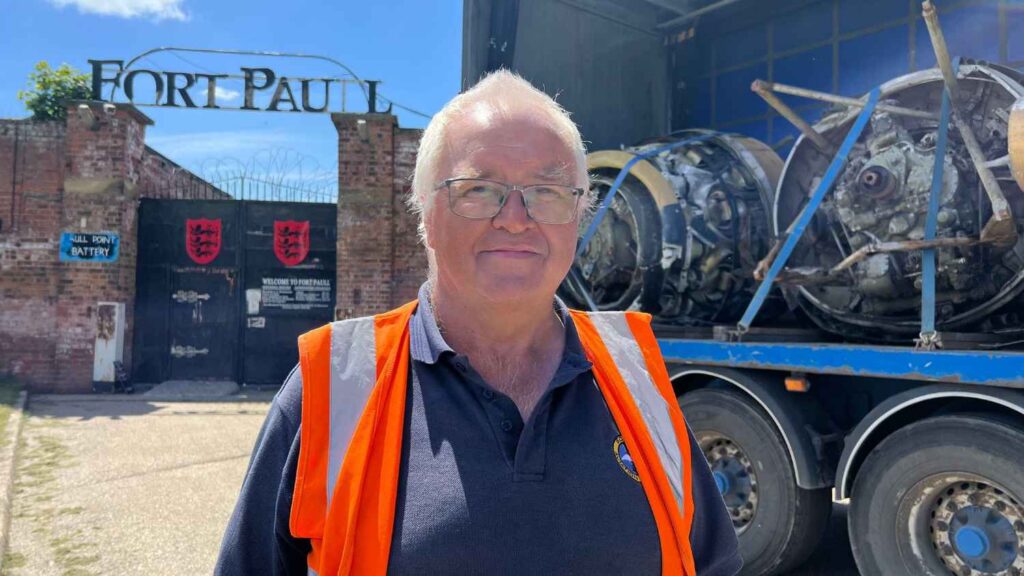 Dougie Kerr standing outside the gates of Fort Paull.