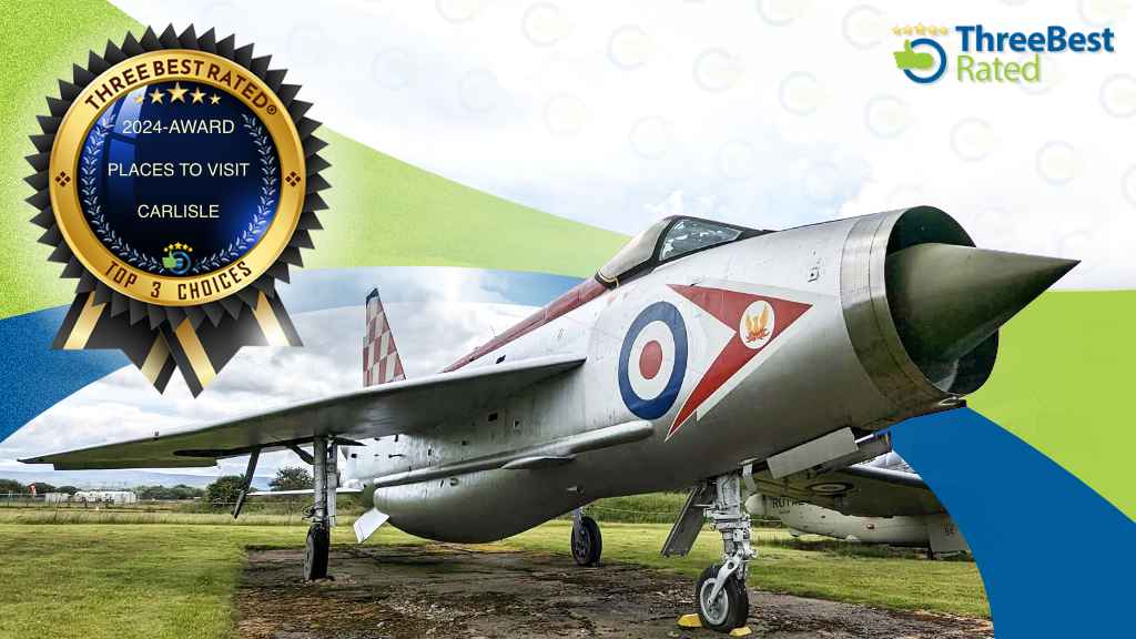 A custom graphic displaying the English Electric Lightning, and the ThreeBestRated award logo.